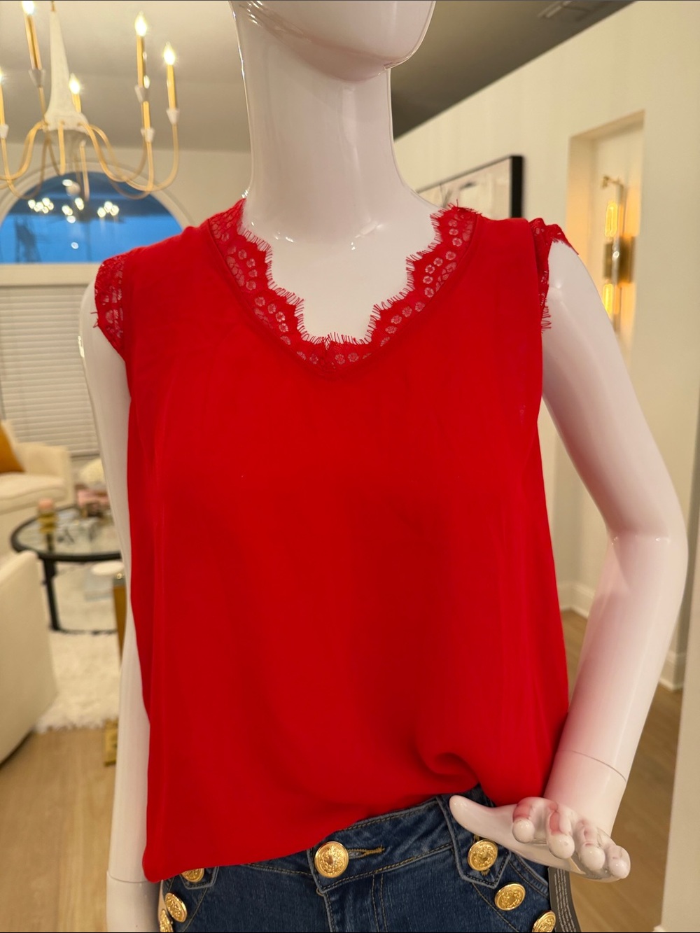 IMAN Red Lace-Trim Sleeveless Camisole